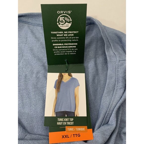 NWT Orvis Women's Short Sleeve V-Neck Tunic Knit Top Size XXL - Blue - Picture 7 of 9